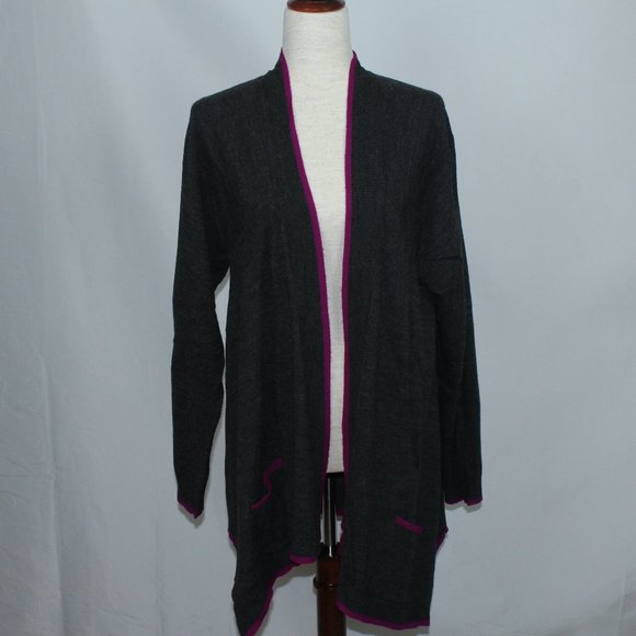 EUC Heather Dark Grey w/Magenta Edges Open Front Drape Cardigan Size XL - Picture 1 of 4